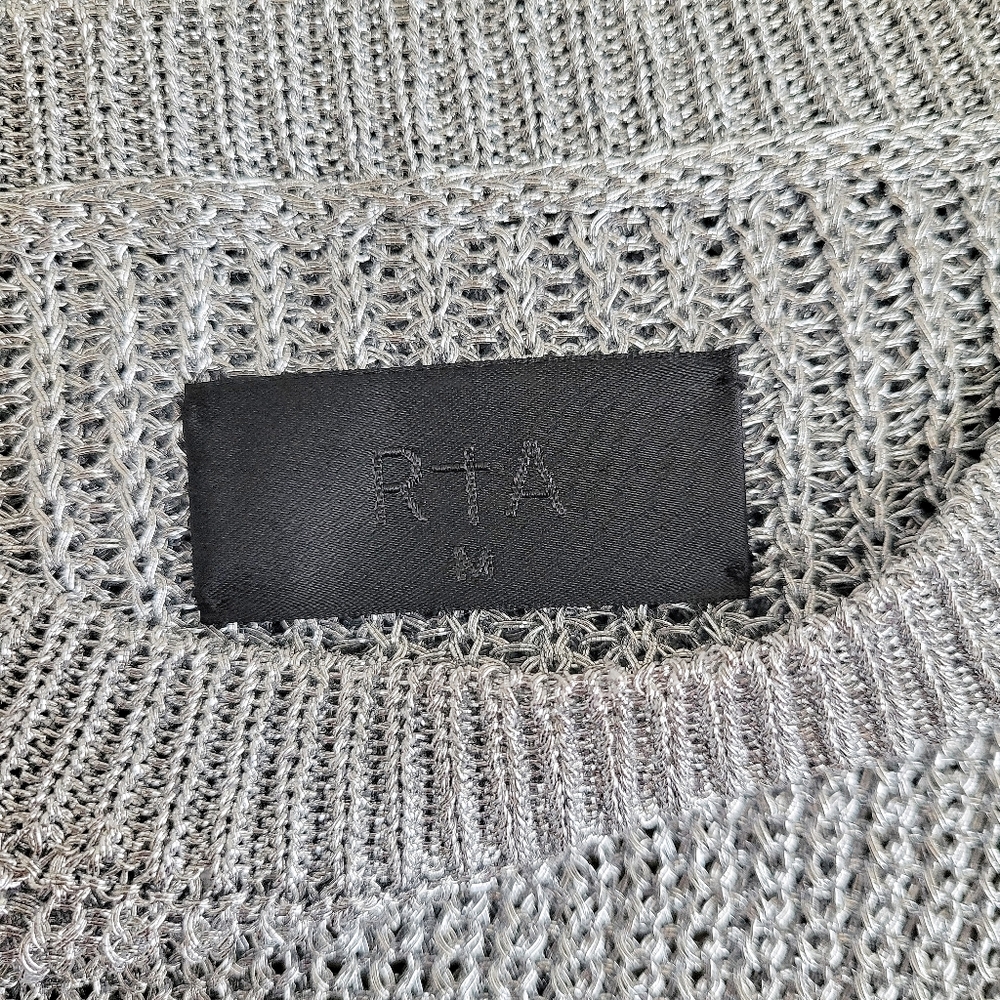 RTA Rhys Metallic Silver Open Knit Pullover Sweater - Picture 12 of 14